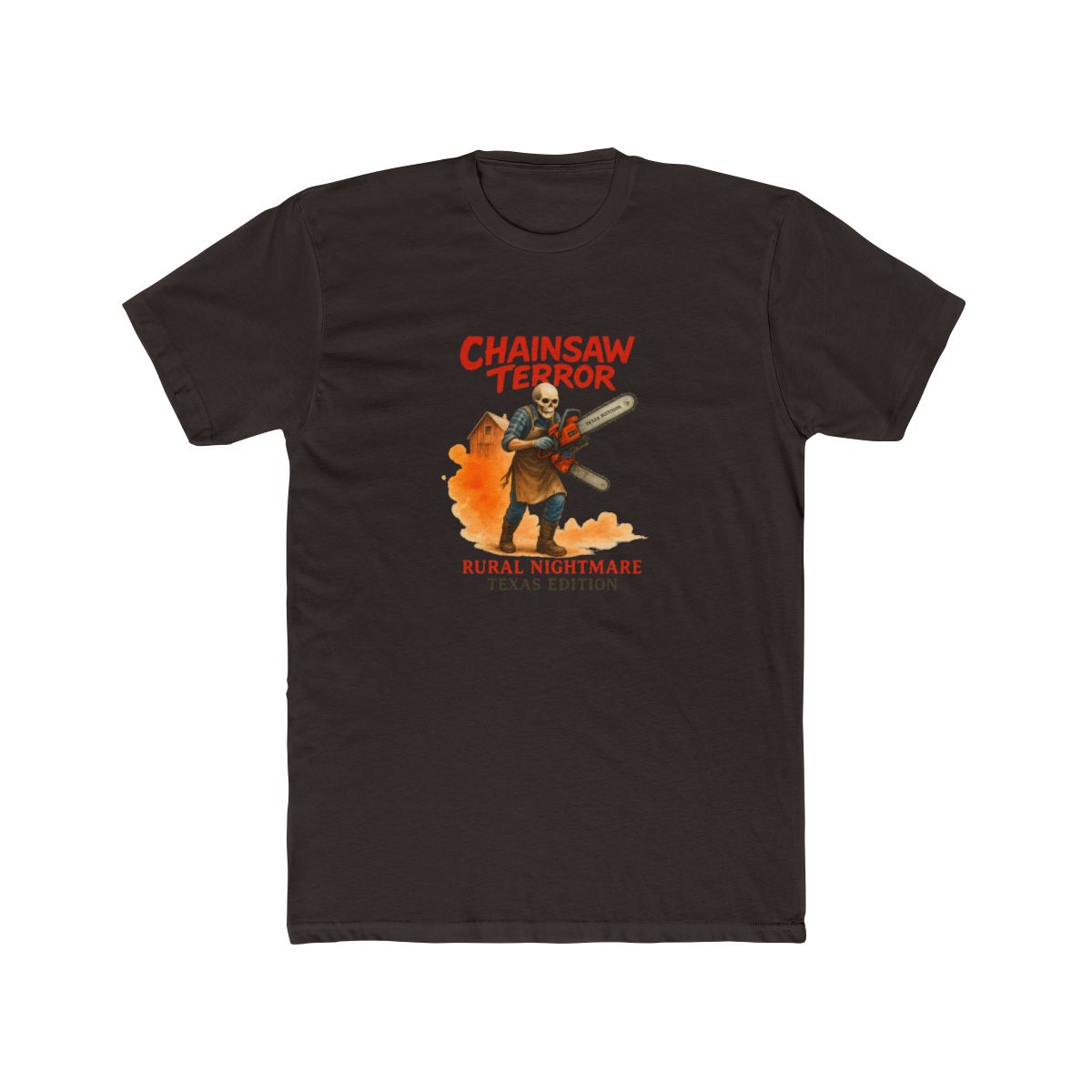 Chainsaw Terror Rural Nightmare Horror Design T-Shirt - alternate angle 3, merchandise