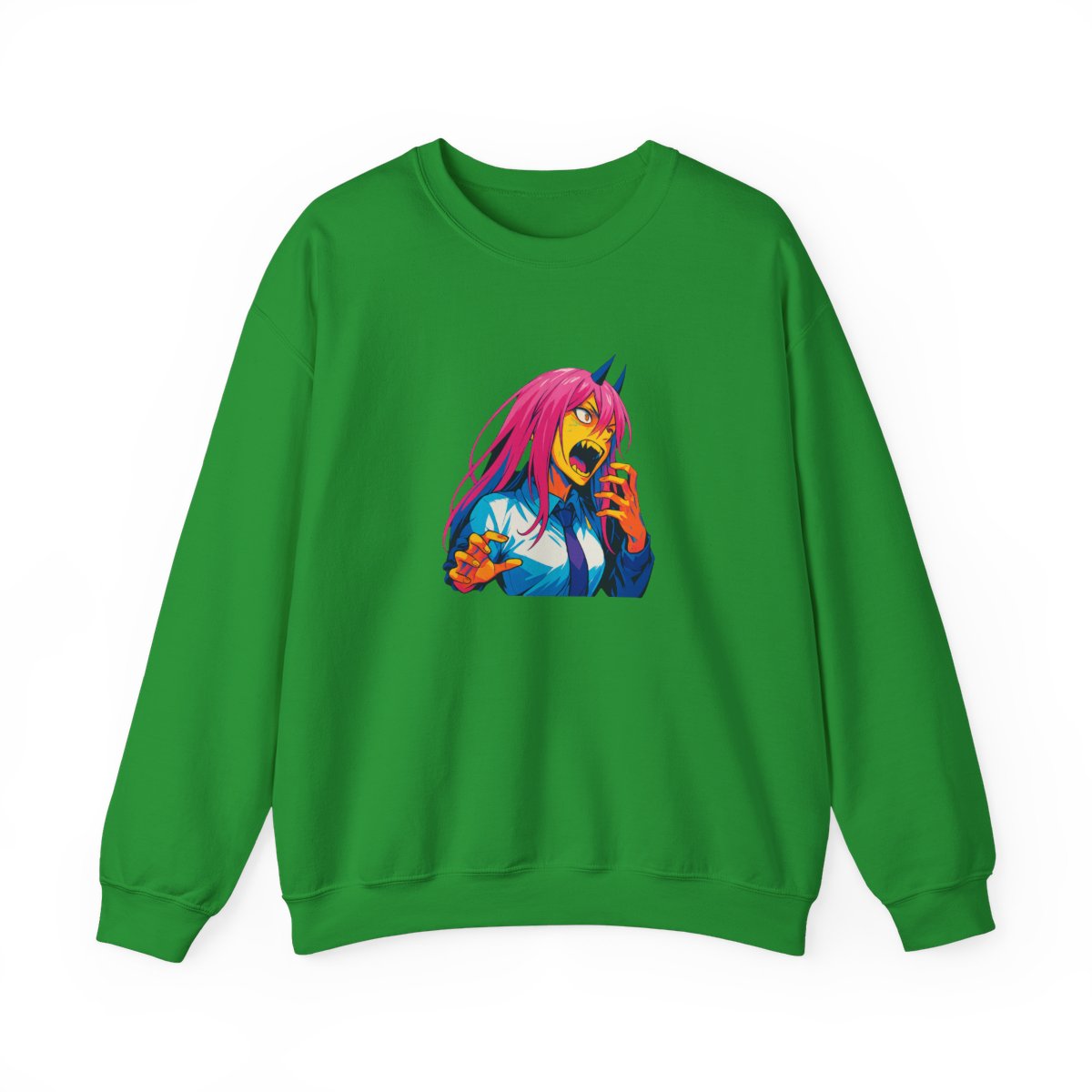 Fierce Pink Hair Anime Warrior Crewneck Sweatshirt - alternate angle 5, merchandise
