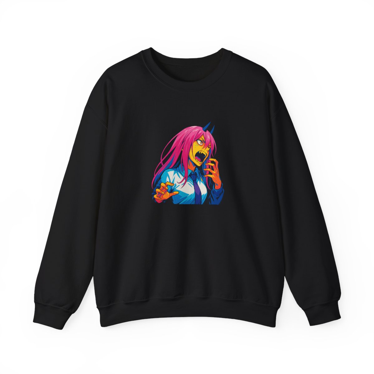 Fierce Pink Hair Anime Warrior Crewneck Sweatshirt