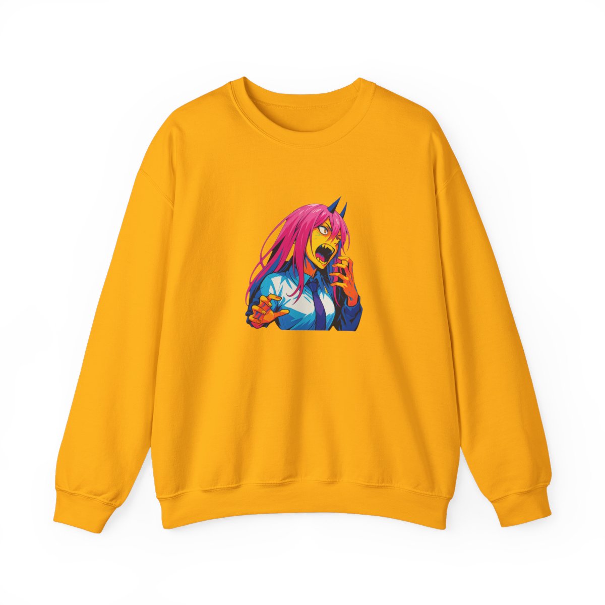 Fierce Pink Hair Anime Warrior Crewneck Sweatshirt - Official Sweatshirts merchandise