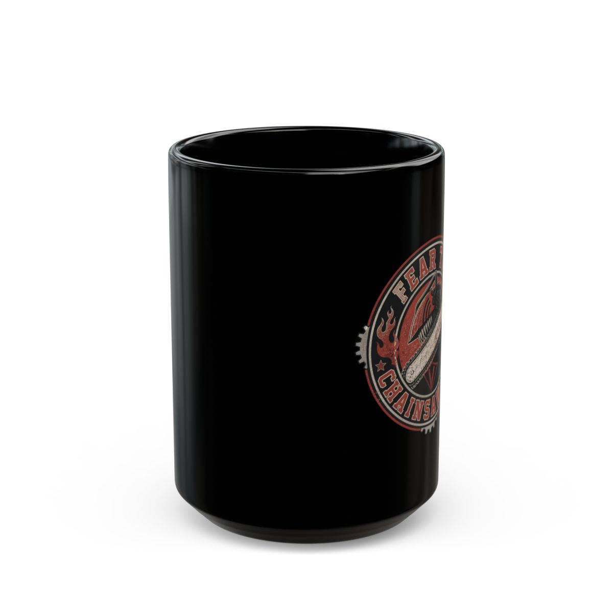 Chainsaw Man "Fear the Chainsaw Man" Black Mug - alternate angle 2, merchandise